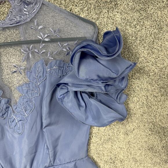 Vintage 80s Formal Dress 9/10 Ruffles Lace Peplum Evening Prom Bridesmaid Gown - Picture 6 of 14